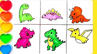 How to draw Cute Dinosaurs for kids/Easy Drawing Painting And Coloring 6 Dinosaurs #easydrawing#draw