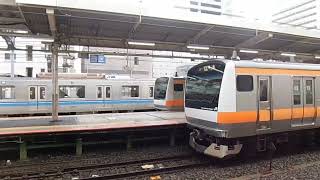 中央線E233系各駅停車豊田行と、中央快速線E353系特急と、中央快速線E233系快速東京行、中央線E233系青梅特快青梅行、中央・総武各駅停車線直通東西線05系各駅停車三鷹行を撮った。三鷹駅