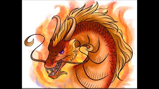 Red fire dragon fantasy digital speed paint. Dragon time laps.