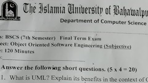 Object Oriented Software Engineering Past Papers| Bs 7th  semester Past Papers  | IUB BS PAST PAPER
