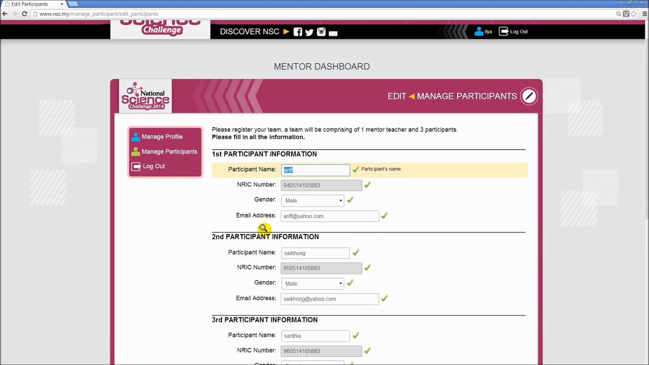 National Science Challenge - Manage Participant