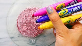 Satisfying Ultra Clear Slime Coloring with Crayola Markers, Soft Clay, & Glitter!