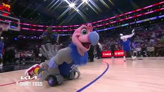 Chuck the Condor rolls into a t-shirt toss on a hoverboard