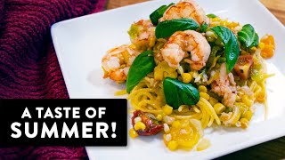 Shrimp, Corn, Leeks, and Basil Pasta | Light & Healthy Dinner Recipe | GlutenFree, DairyFree