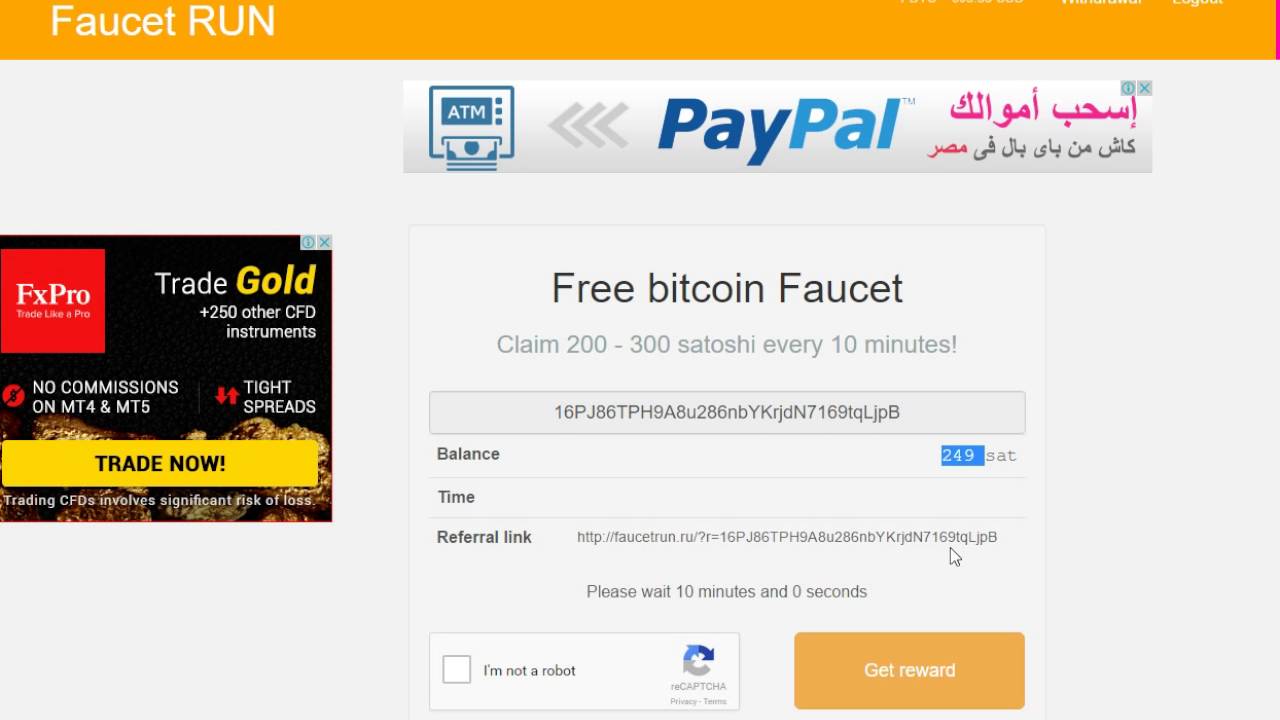 faucetrun - claim 200 - 300 satoshi bitcoin for free every 10 minutes