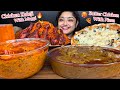 Spicy chicken kaleji curry with vegetable maggi  butter chicken with cheesy pizza tandoori chicken