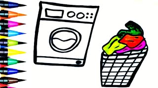 How to paint a clothes cleaning machine ||تعلم كيفية رسم غسالة للاطفال - رسم سهل جدا