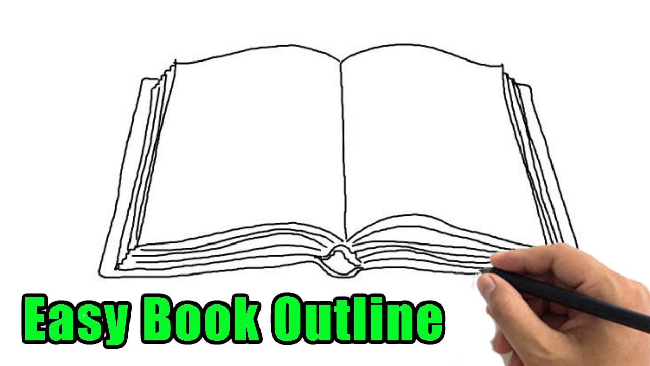 How to draw a book - completed outline of an open book in