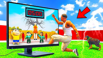 SHINCHAN AND FRANKLIN ENTERED INTO GAMING PC WORLD TO PLAY SQUID GAME CHALLENGES IN GTA 5 IN TELUGU