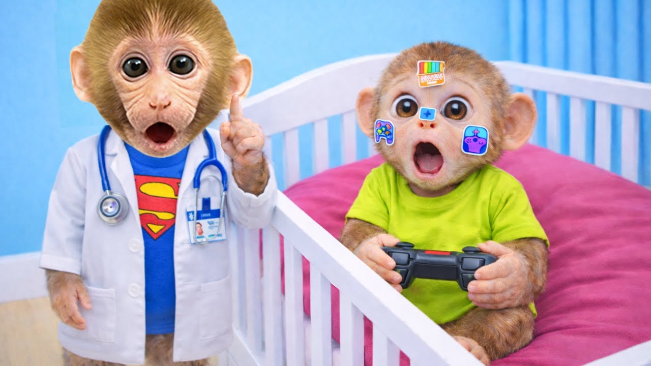 小猴子 Bon Bon 医生发现宝宝玩游戏太入迷了！惊讶检查时间 - Bon Bon Monkey