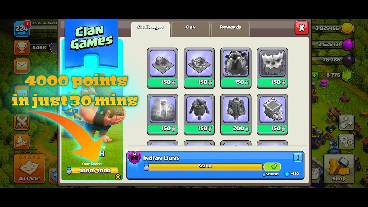 4000 points in just 30 minutes || clans games in clash of clans