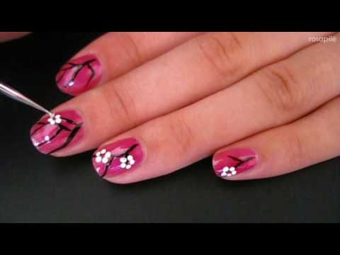 Easy Cherry Blossom Nail Art for Short Nails