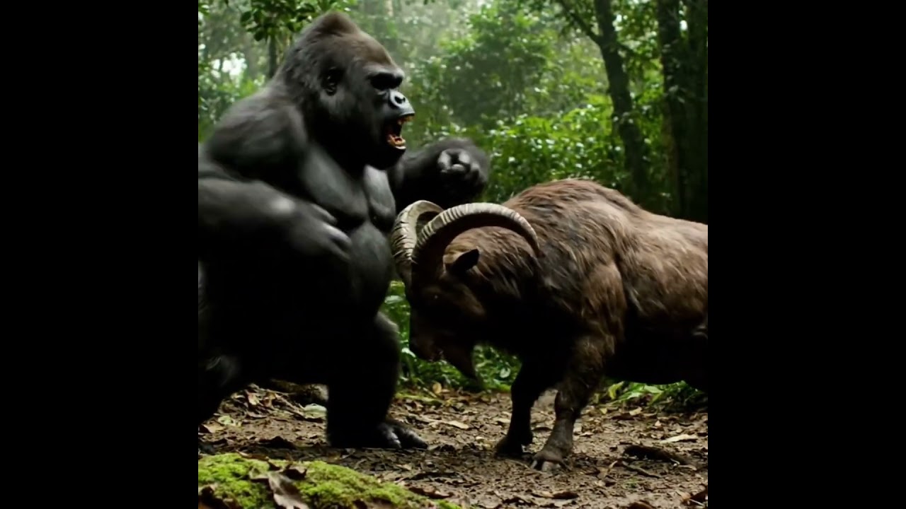 Gorilla vs goat fight 
