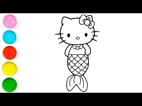 Cute hello kitty mermaid drawing painting and colouring for kids and toddlers 
