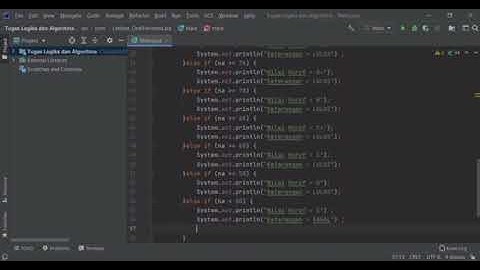 menginput nilai lulus atau gagal menggunakan IF pada aplikasi IntelliJ IDEA (Java)