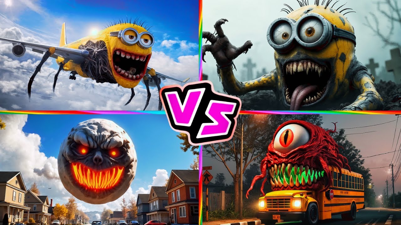 Minion INFECTED SKY 🆚 Minion Zombie 🆚 Lunar Moon 🆚 School Bus Monster 🎶 Tiles Hop EDM Rush