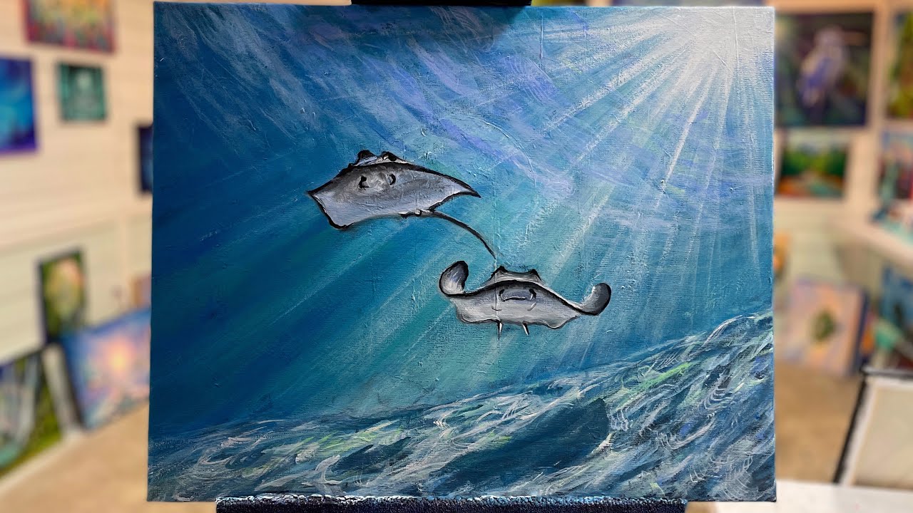 Underwater Painting Tutorial /Tropical Stingrays & Sun Rays / Step By