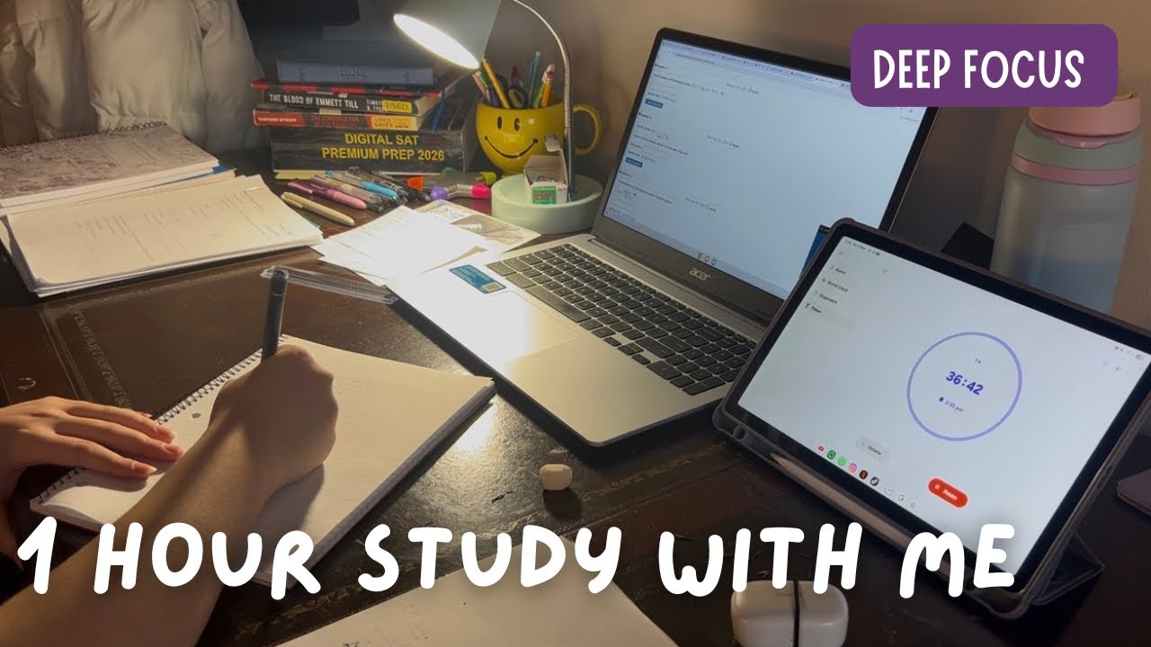 1 hour Deep Focus study with me | No breaks,  No music | motivation for college students
