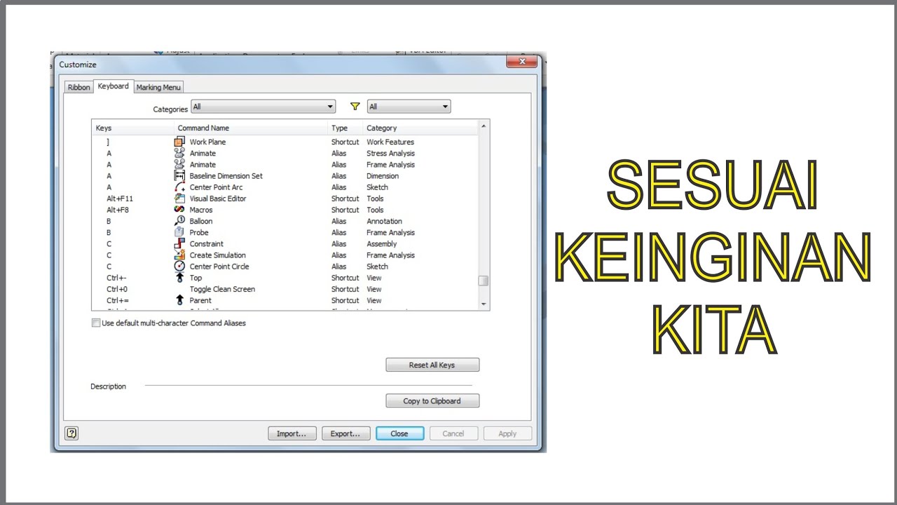 Autodesk Inventor Indonesia | Cara Edit Command Keyboard - YouTube