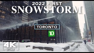 Toronto First Blizzard 2022 | Virtual Walking Downtown in Snowstorm | 4K Walk Tour with City Sounds