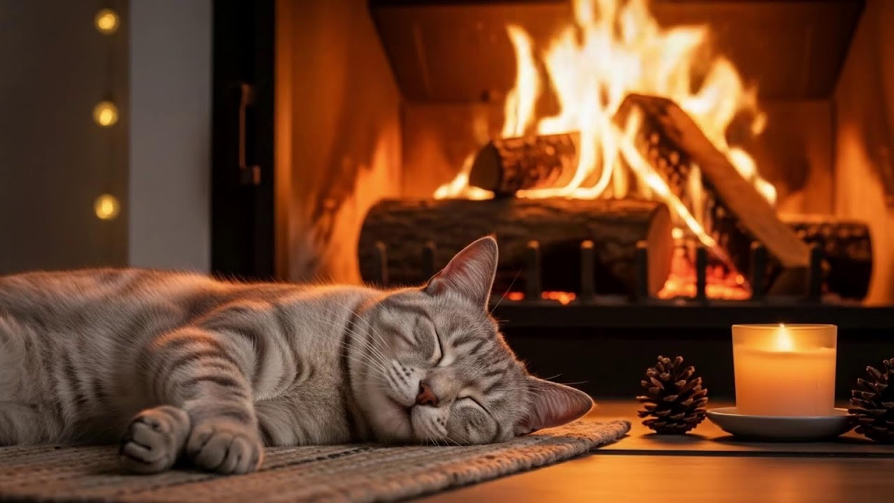 Comforting Cat Music 432Hz 😻 Calm Fireplace Night Ambience For Safe Pet Sleep