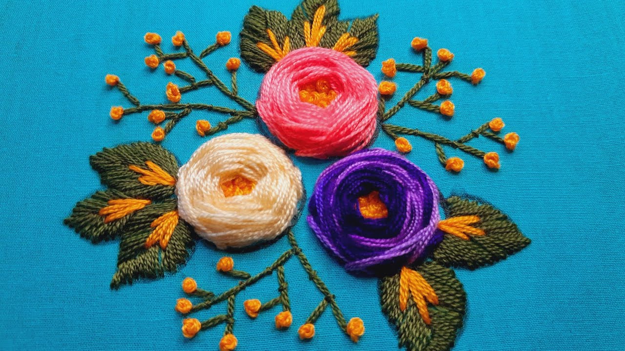 Woven rose flower design by hand Easy rose embroidery YouTube