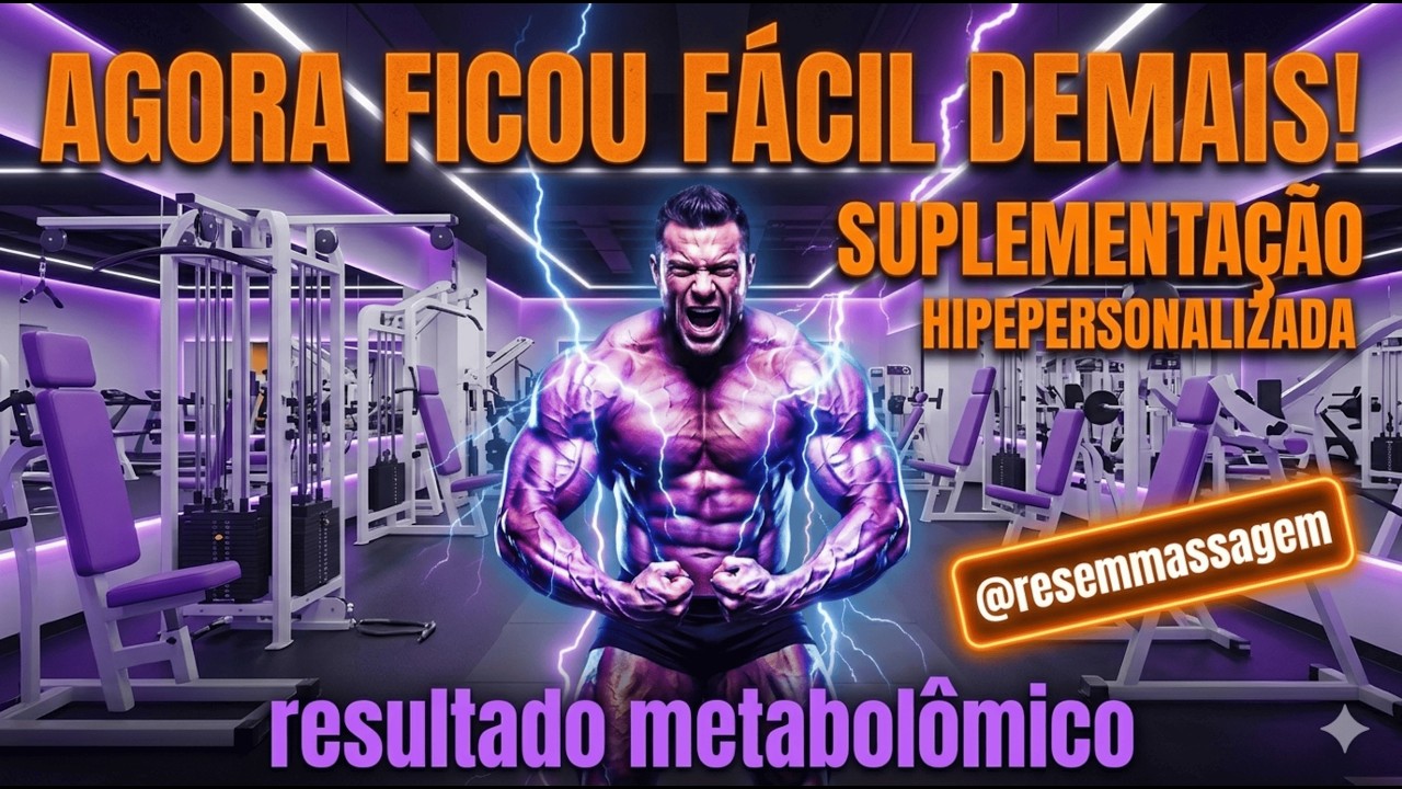fisiculturista em uma academia com iluminação roxa e efeitos de raios energéticos
