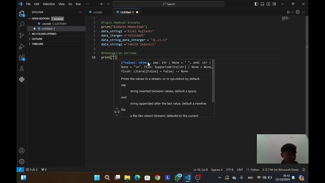 Membuat Biodata menggunakan pemograman bahasa Python - YouTube