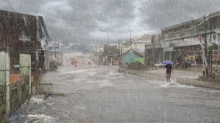 Heavy Rain Falls on Villages in Indonesia | Rain brings a fresh and cool atmosphere | Rain Sounds
