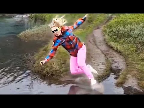 Woman Fails To Jump Over Water