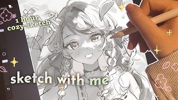Sketch with me ☁✨ 1 hour cozy ipad asmr, real time process, draw with me, cute character design