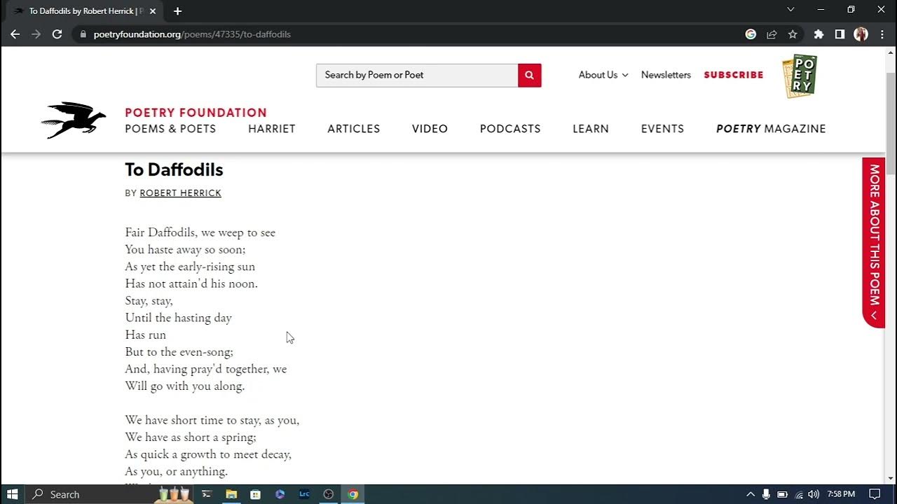 To Daffodils By Robert Herrick Introduction to poetry Bangla