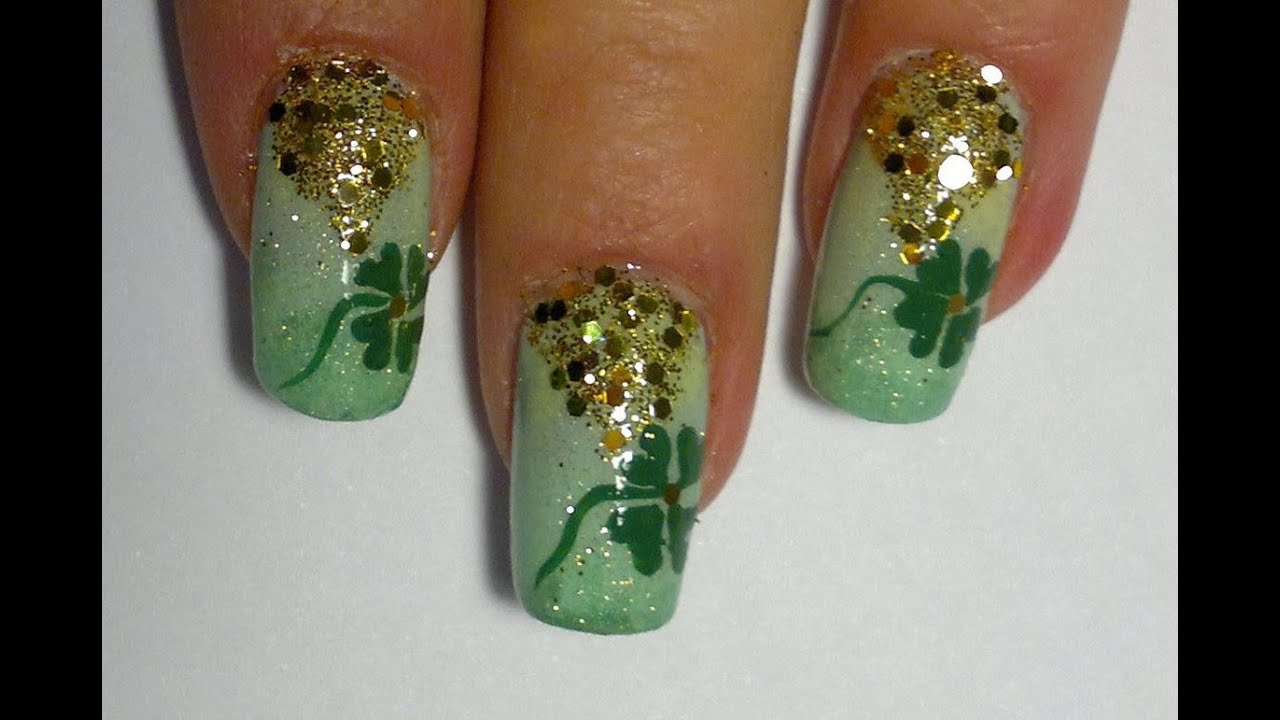 St. Patrick's Inspired Glitter Nails video nail art tutorial - YouTube