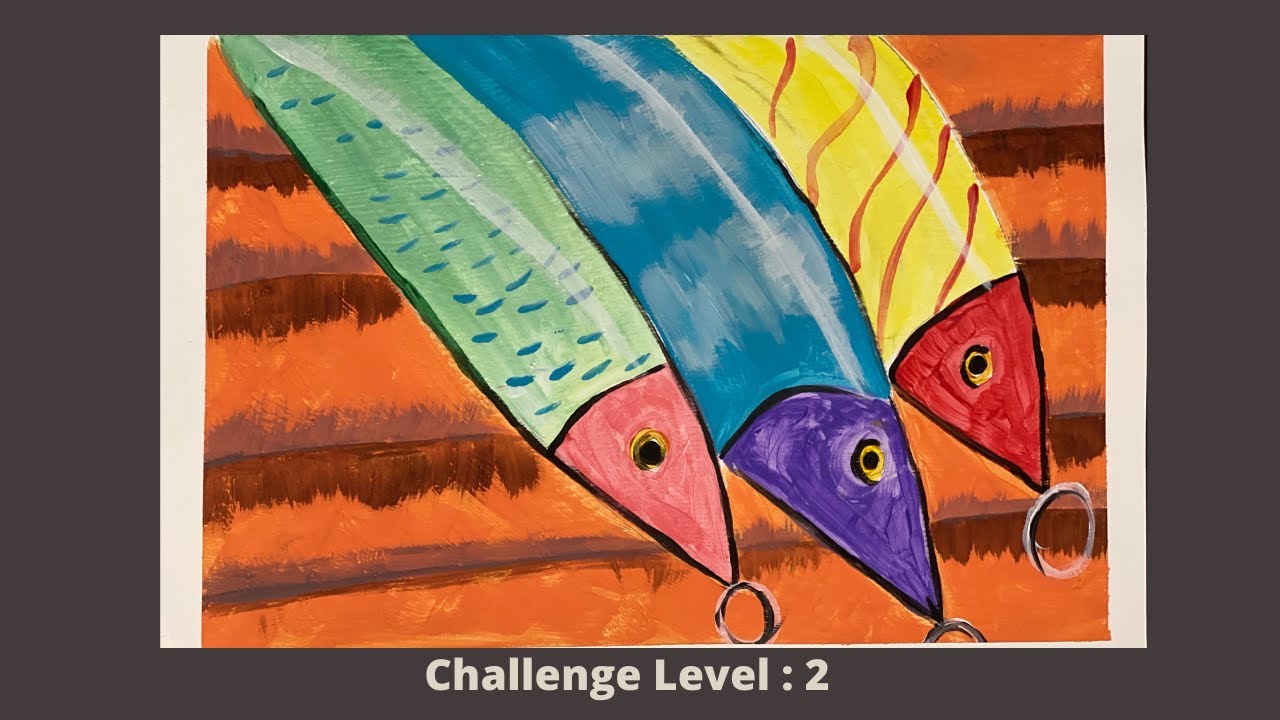 Three Fishes/ acrylic Painting for beginner/ landscape painting/ abstract/Day #36