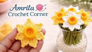 Beginners can do very easily || Quick &amp; Easy Crochet Flower for Beginners 🧶 @amritacrochetcorner 