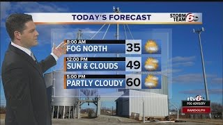 Weather: Patchy morning fog and cool air; partly cloudy later