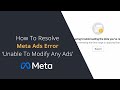Meta Ads Manager Error You Will Be Unable To Modify Any Ads In This Account Facebook Ads Error 
