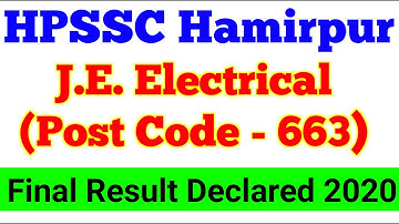 HPSSSB JE Electrical (Post Code 663) FINAL RESULT Declared 2020 | HPSSC | Held on 18 Nov 2018