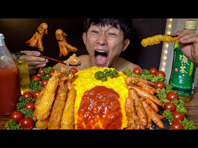 【ASMR】ふわトロオムライスとサクサクエビフライをたらふく食べる🤤💕【咀嚼音/ Mukbang/ Eating Sounds】