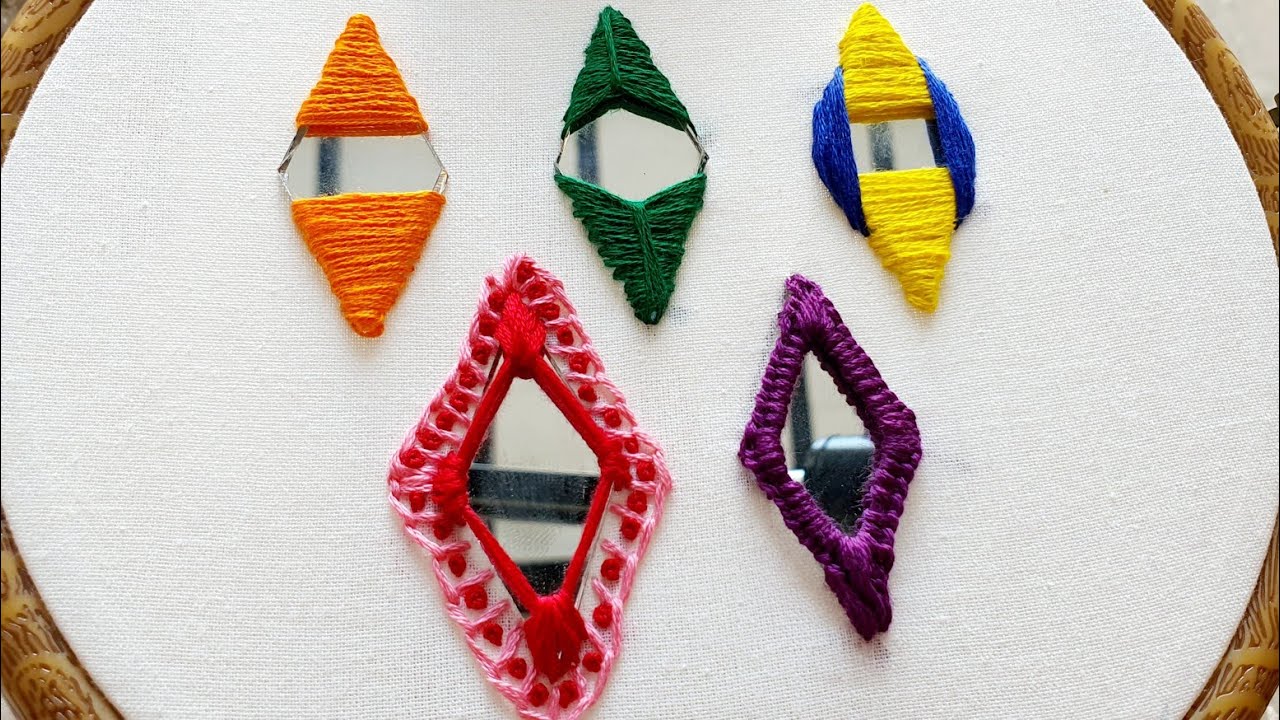 different types of diamond mirror work hand embroidery design with easy stitches