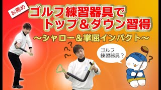 ☆ゴルフ練習器具スイングトレーナーでトップの形・位置＆ダウン軌道・動き習得!!シャロー＆掌屈インパクトへの動き☆掌屈インパクトの為の右手の角度など、お悩みを解決してくれる！！