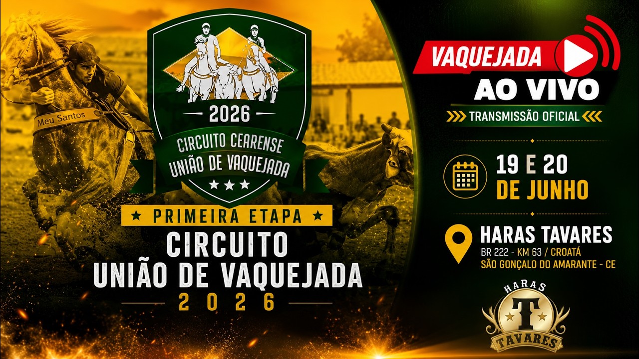 🔴VAQUEJADA AO VIVO -DISPUTA DERBY  | CIRCUITO UNIÃO DE VAQUEJADA 2026 – 1ª ETAPA | HARAS TAVARES
