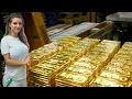 Inside gold factory making of 99 pure gold bars  manufacturing process  production