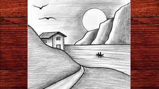 Kurşun Kalemle Gün Batımı Manzarası Nasıl Çizilir, Yeni Başlayanlar İçin Kolay Karakalem Çizimleri