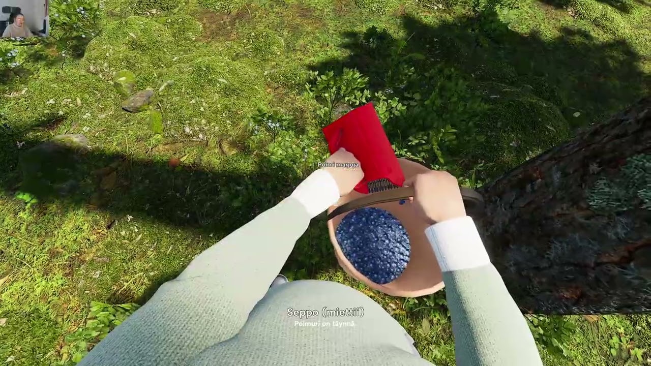 Finnish Cottage Simulator seppo marjastamassa mustikkaa ja puolukkaa K2 J34