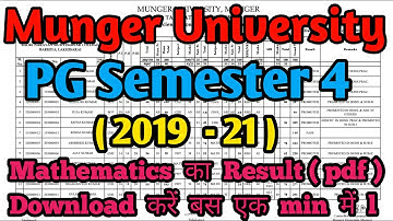 Munger University PG Semester 4 ( 2019 - 21 ) Mathematics का Result Download करें बस 1 min में l