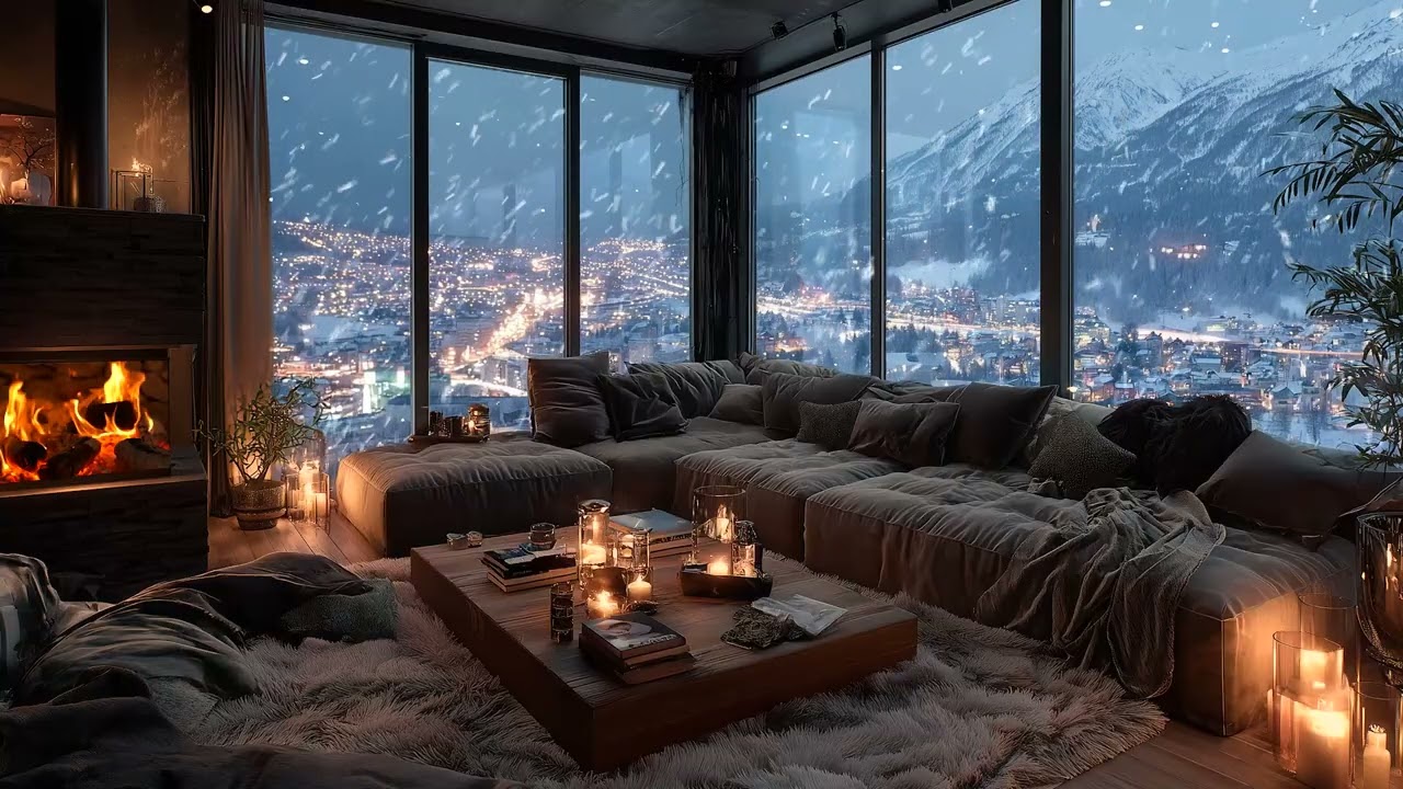 Quiet Snowy Night Piano Lounge | Soft Piano Ambience for Focus & Rest