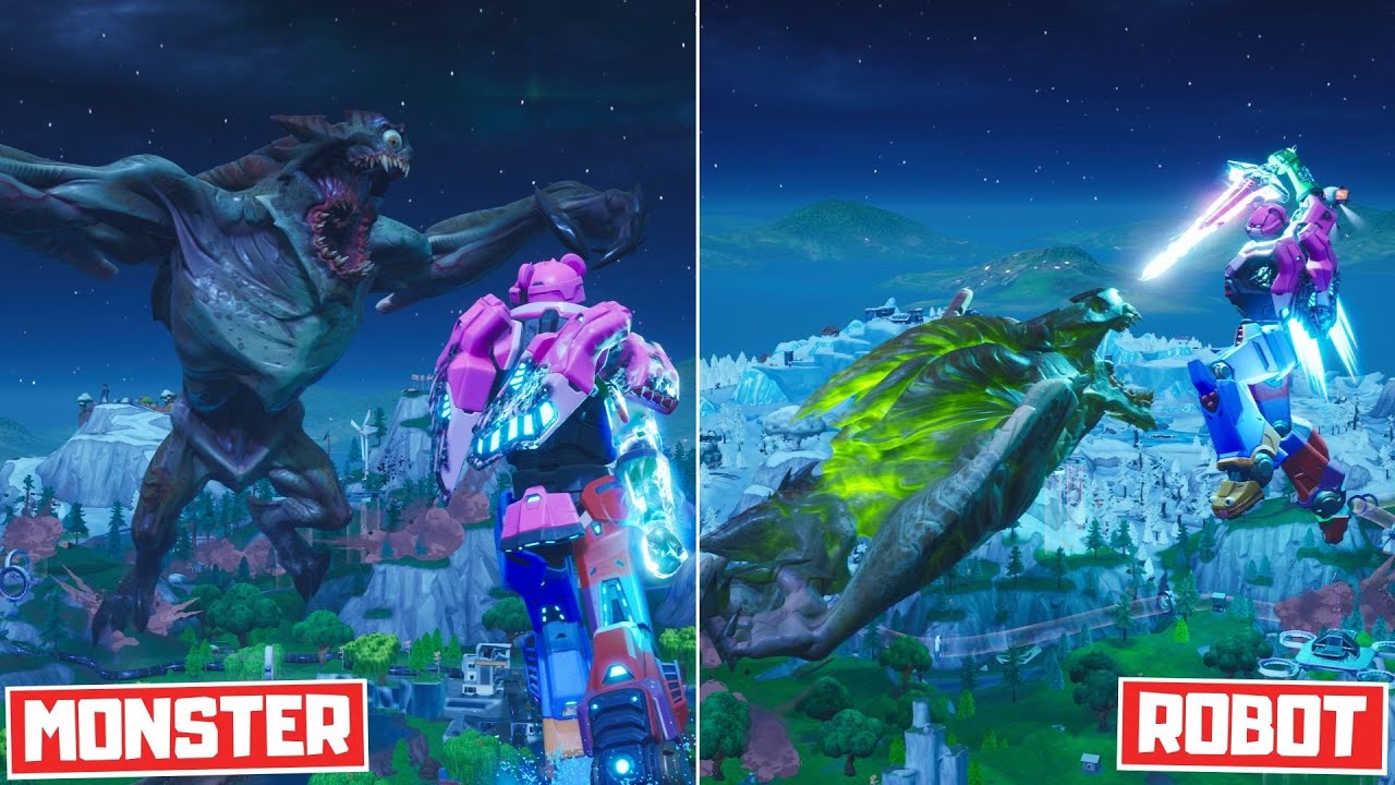 Full Fight Fortnite Robot Vs Monster Live Event Fortnite Full Final Showdown Event Season 9 Youtube