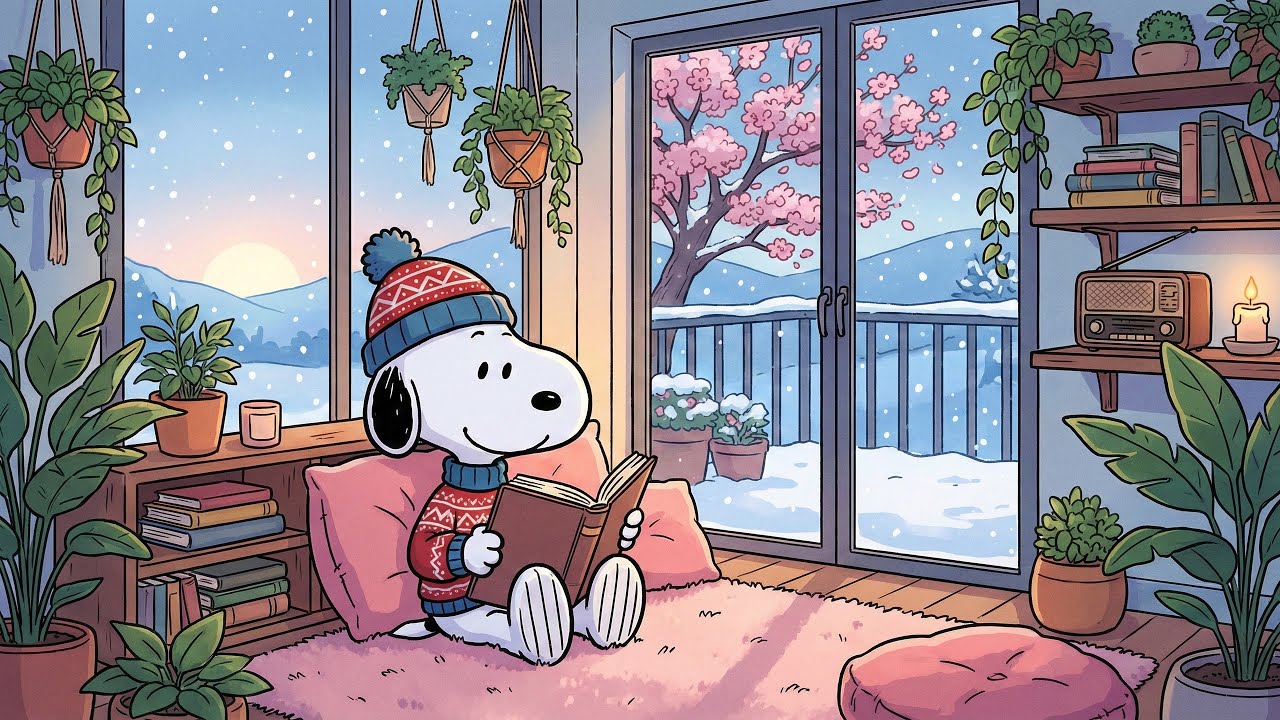 Snowy Balcony Serenity 🌸📖 Snoopy Lofi for Deep Focus, Study & Relaxation