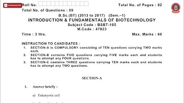 BSC BT 1ST SEM INTRODUCTION AND FUNDAMENTALS OF BIOTECHNOLOGY MAY 2019 | PTU